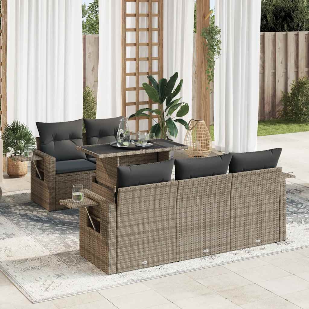 6-tlg. Garten-Sofagarnitur mit Kissen Schwarz Poly Rattan
