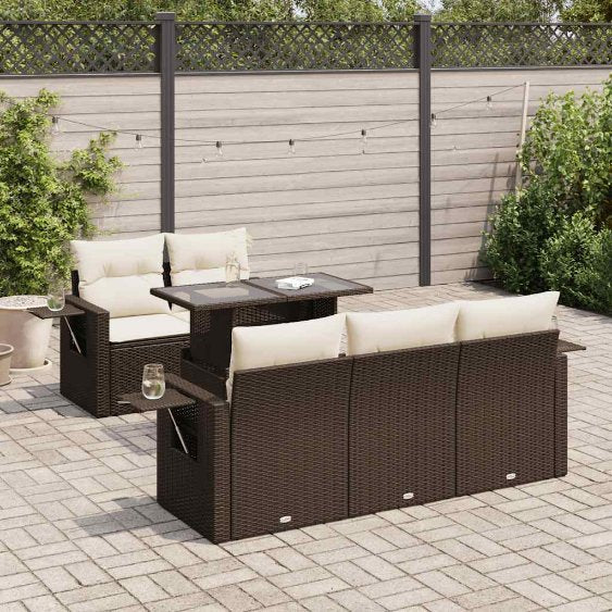 6-tlg. Garten-Sofagarnitur mit Kissen Schwarz Poly Rattan