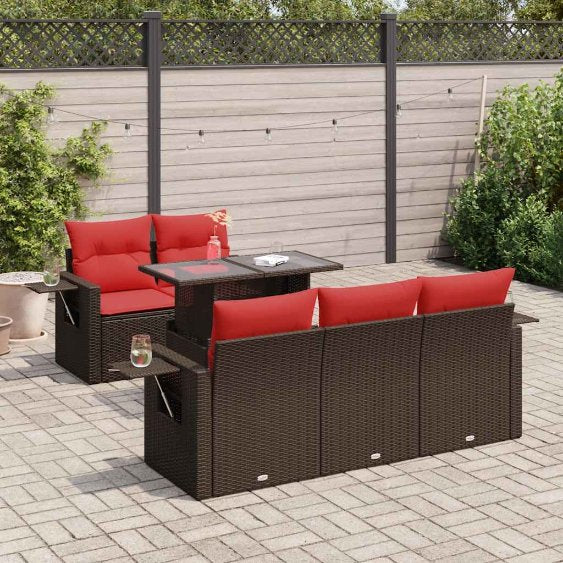 6-tlg. Garten-Sofagarnitur mit Kissen Grau Poly Rattan