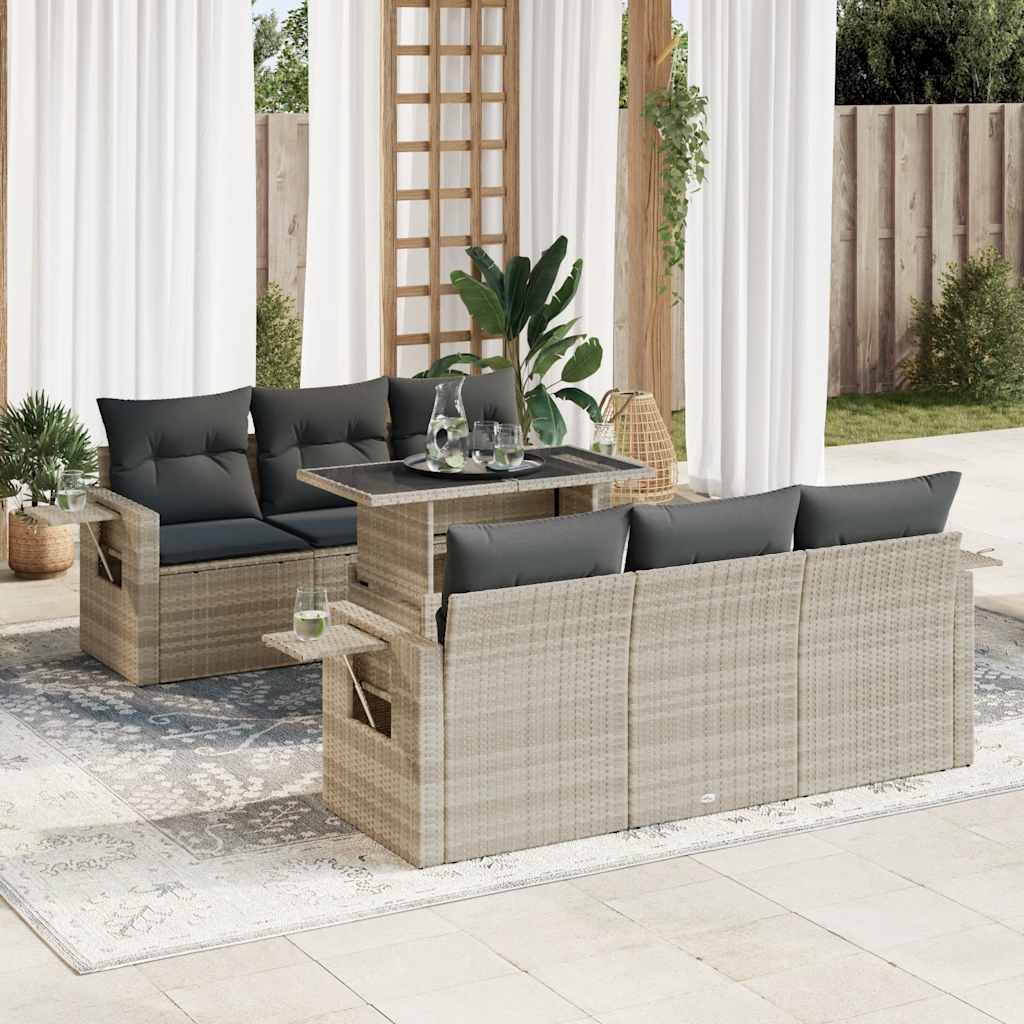 7-tlg. Garten-Sofagarnitur mit Kissen Schwarz Poly Rattan