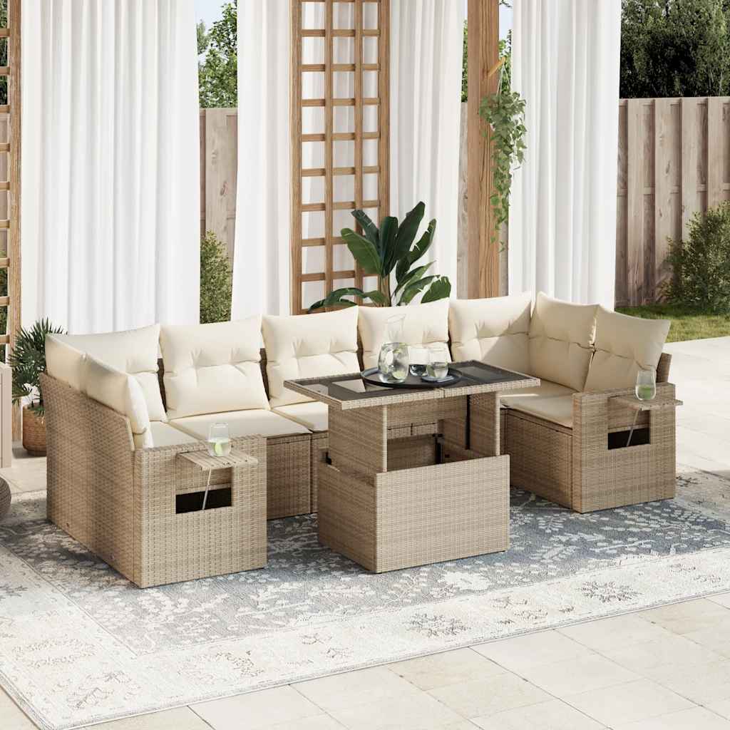 8-tlg. Garten-Sofagarnitur mit Kissen Schwarz Poly Rattan