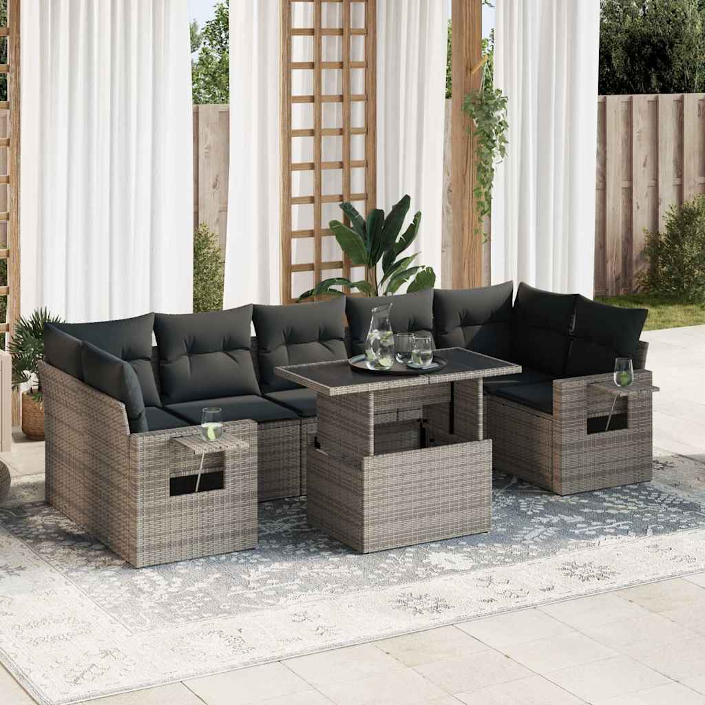 8-tlg. Garten-Sofagarnitur mit Kissen Schwarz Poly Rattan