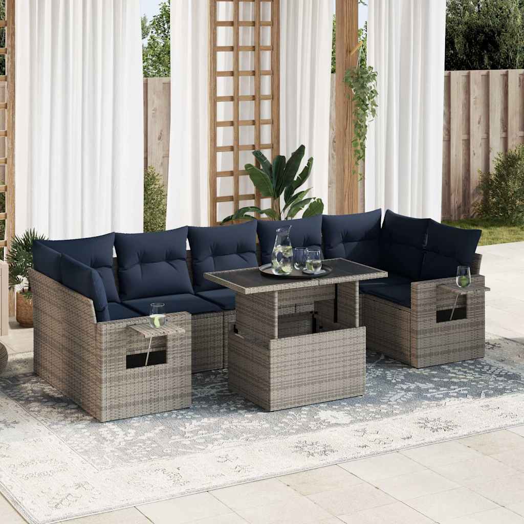 8-teiliges Gartensofa-Set mit Kissen, schwarzes Polyrattan
