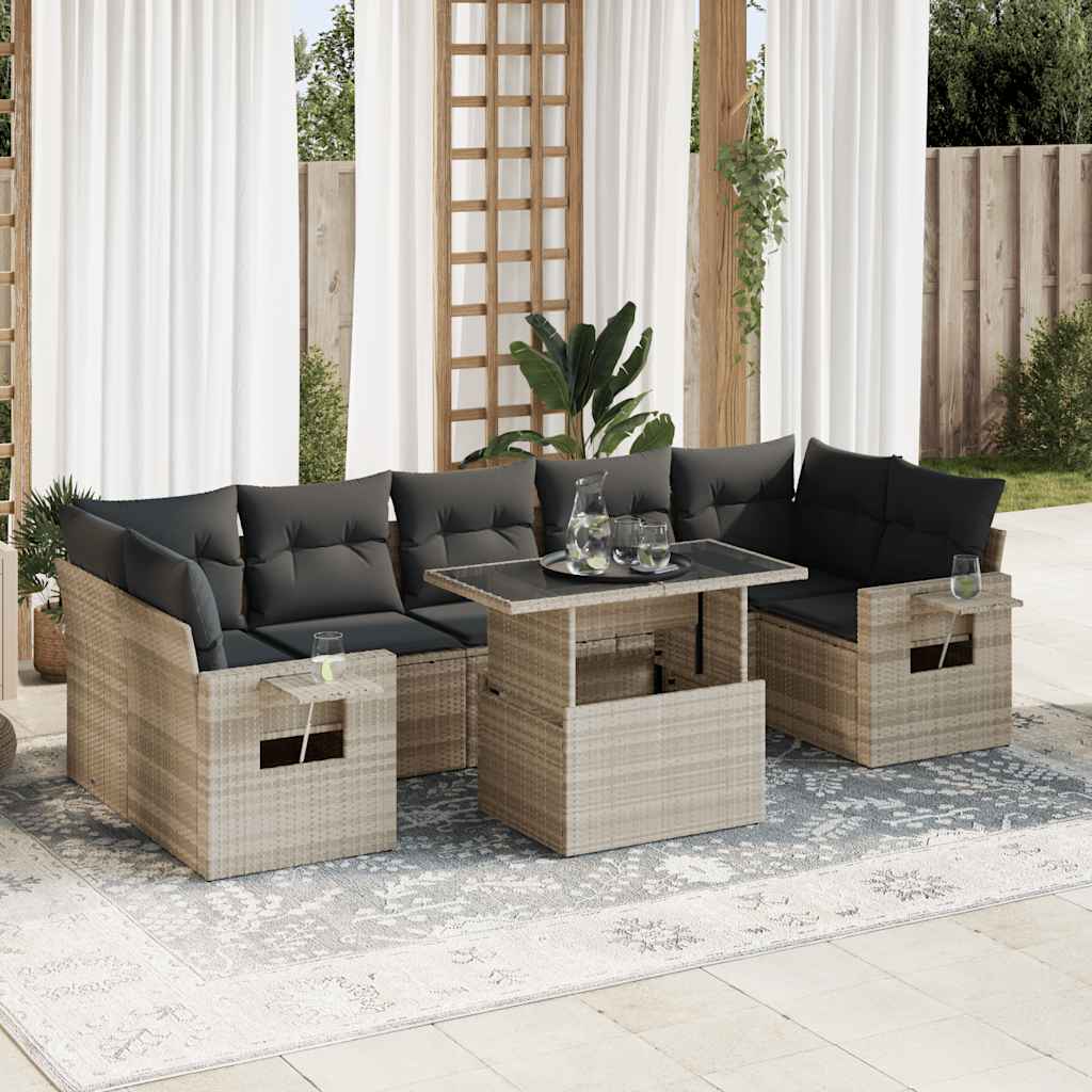 8-tlg. Garten-Sofagarnitur mit Kissen Schwarz Poly Rattan