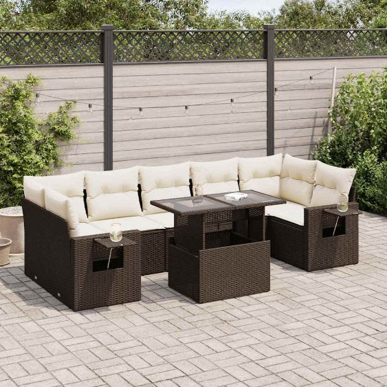 8-tlg. Garten-Sofagarnitur mit Kissen Schwarz Poly Rattan