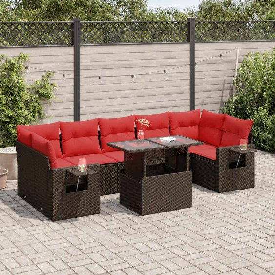 8-teiliges Gartensofa-Set mit Kissen, schwarzes Polyrattan