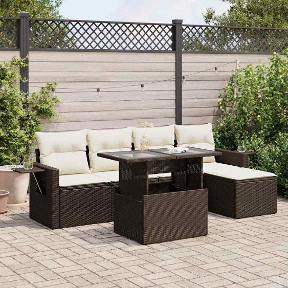 6-tlg. Garten-Sofagarnitur mit Kissen Schwarz Poly Rattan