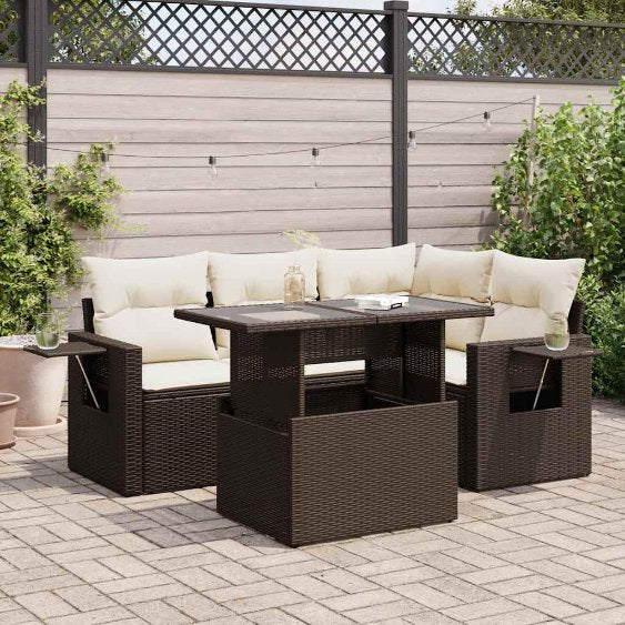 5-tlg. Garten-Sofagarnitur mit Kissen Schwarz Poly Rattan