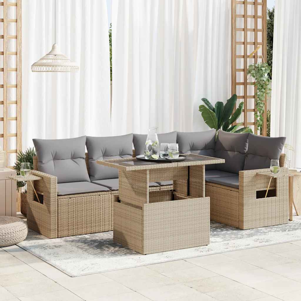 6-tlg. Garten-Sofagarnitur mit Kissen Schwarz Poly Rattan