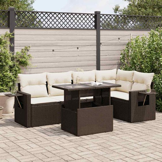 6-tlg. Garten-Sofagarnitur mit Kissen Schwarz Poly Rattan