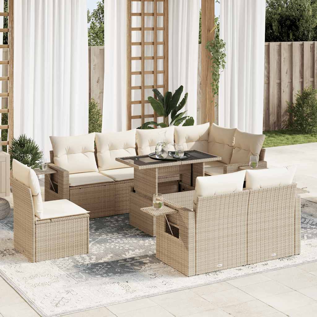 9-tlg. Garten-Sofagarnitur mit Kissen Schwarz Poly Rattan