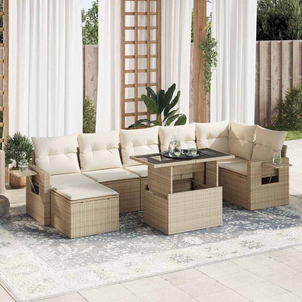 8-tlg. Garten-Sofagarnitur mit Kissen Schwarz Poly Rattan