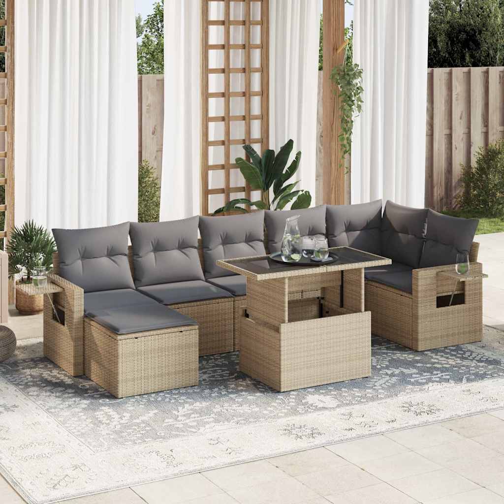 8-tlg. Garten-Sofagarnitur mit Kissen Schwarz Poly Rattan