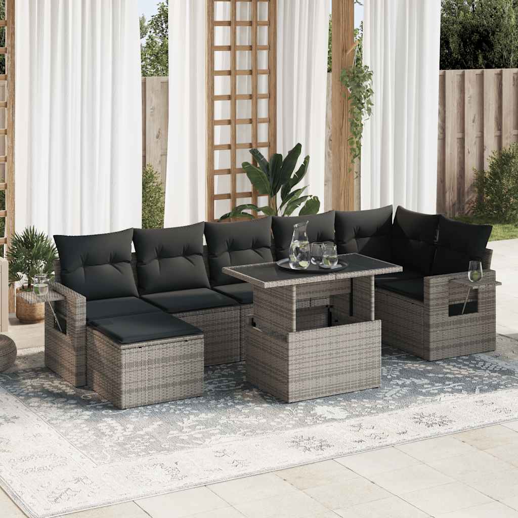 8-tlg. Garten-Sofagarnitur mit Kissen Schwarz Poly Rattan