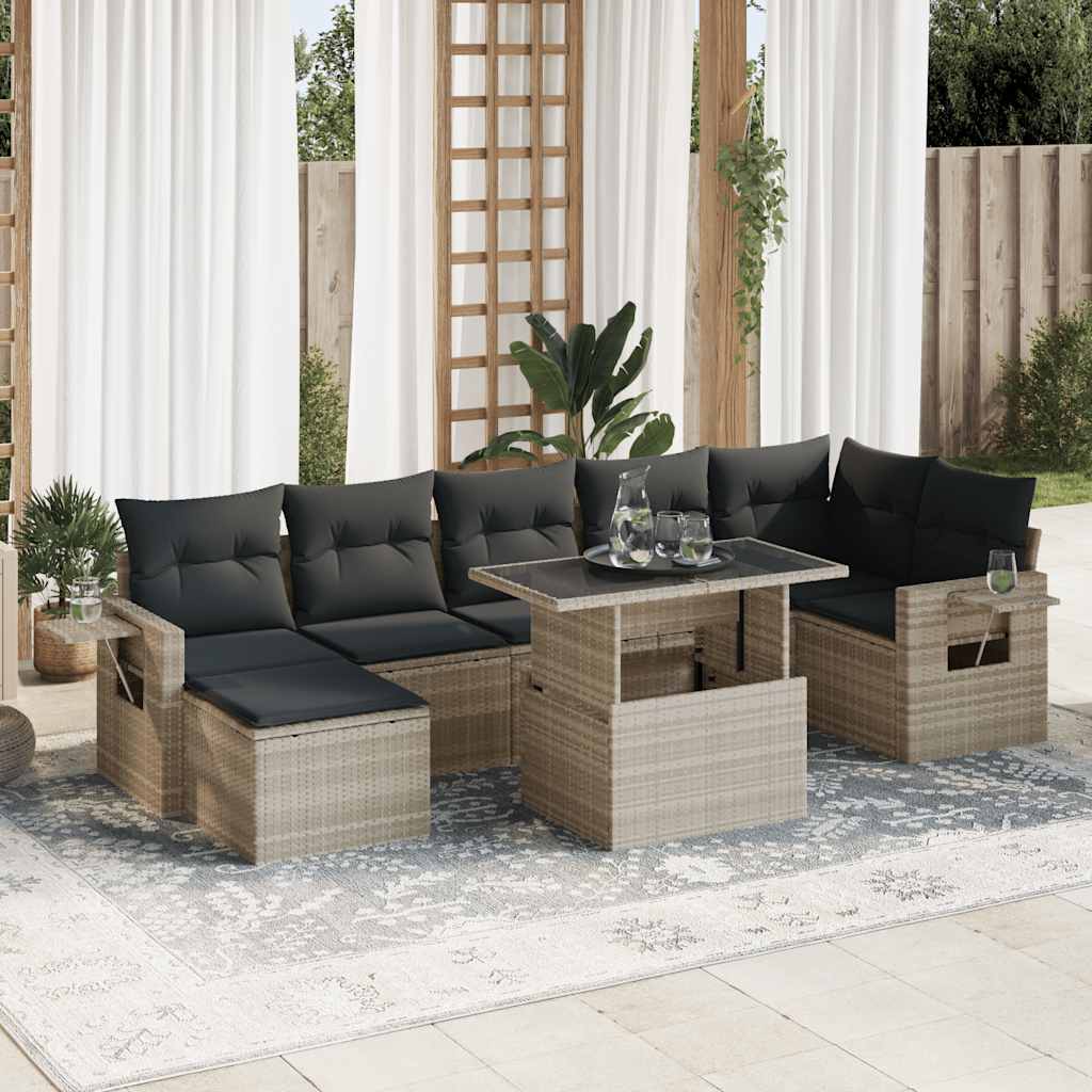 8-tlg. Garten-Sofagarnitur mit Kissen Schwarz Poly Rattan