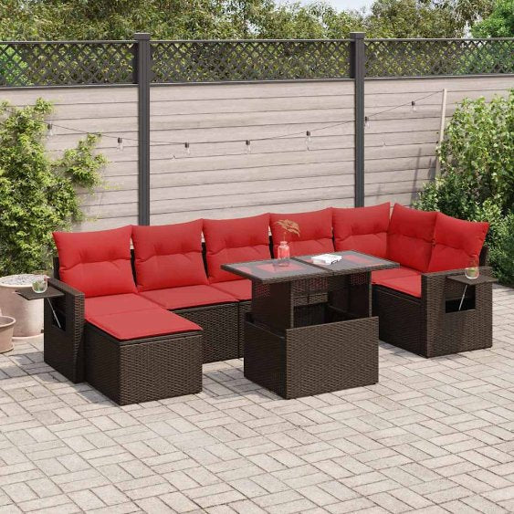 8-teiliges Gartensofa-Set mit Kissen, schwarzes Polyrattan