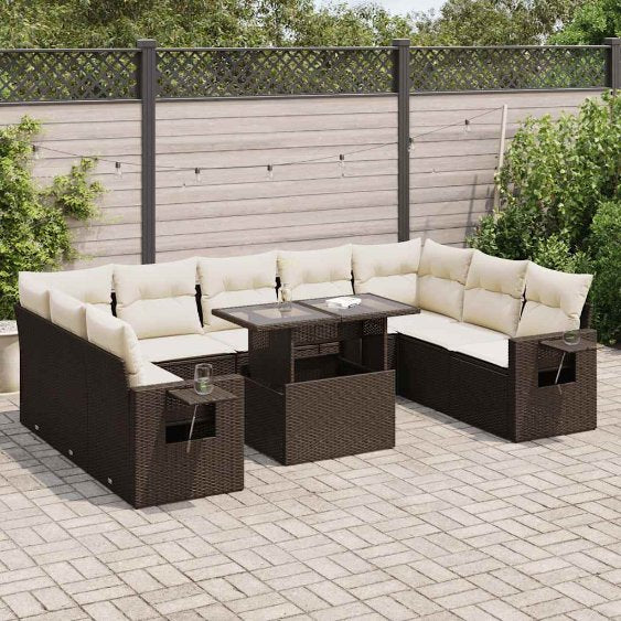 vidaXL 10-tlg. Garten-Sofagarnitur mit Kissen Schwarz Poly Rattan