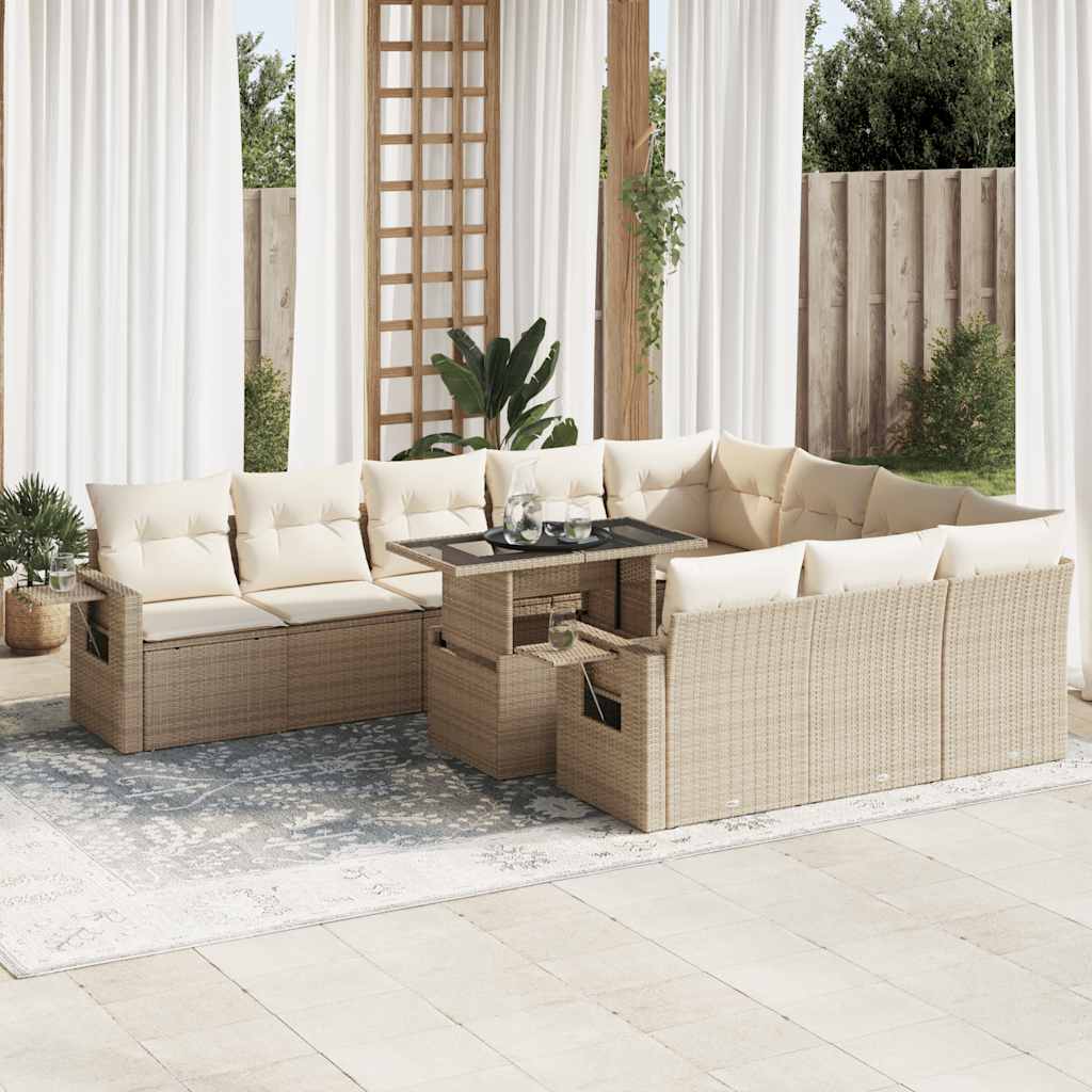 vidaXL 11-tlg. Garten-Sofagarnitur mit Kissen Schwarz Poly Rattan