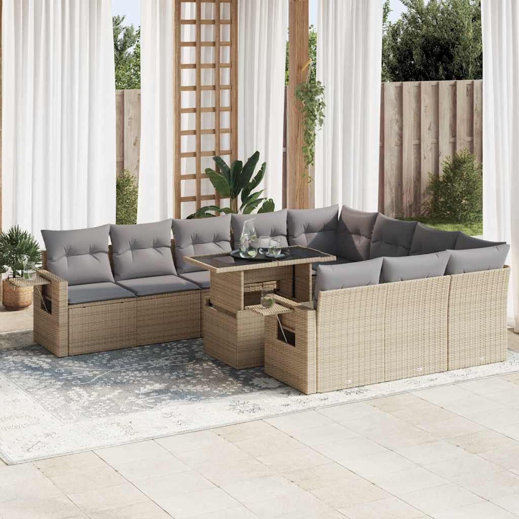 vidaXL 11-tlg. Garten-Sofagarnitur mit Kissen Schwarz Poly Rattan