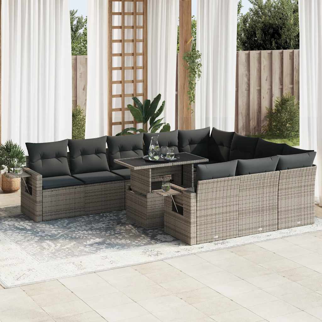 vidaXL 11-tlg. Garten-Sofagarnitur mit Kissen Schwarz Poly Rattan