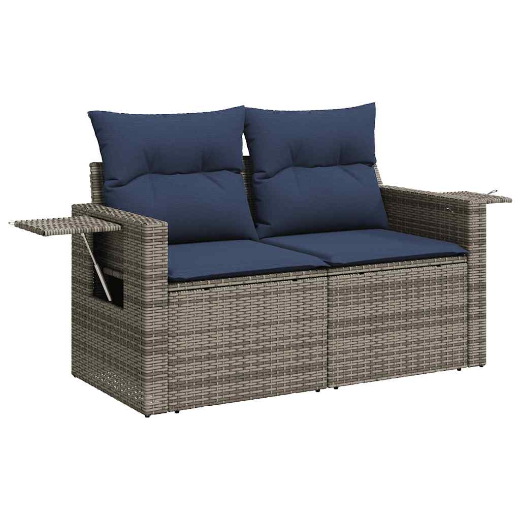 vidaXL 11-tlg. Garten-Sofagarnitur mit Kissen Grau Poly Rattan Akazie