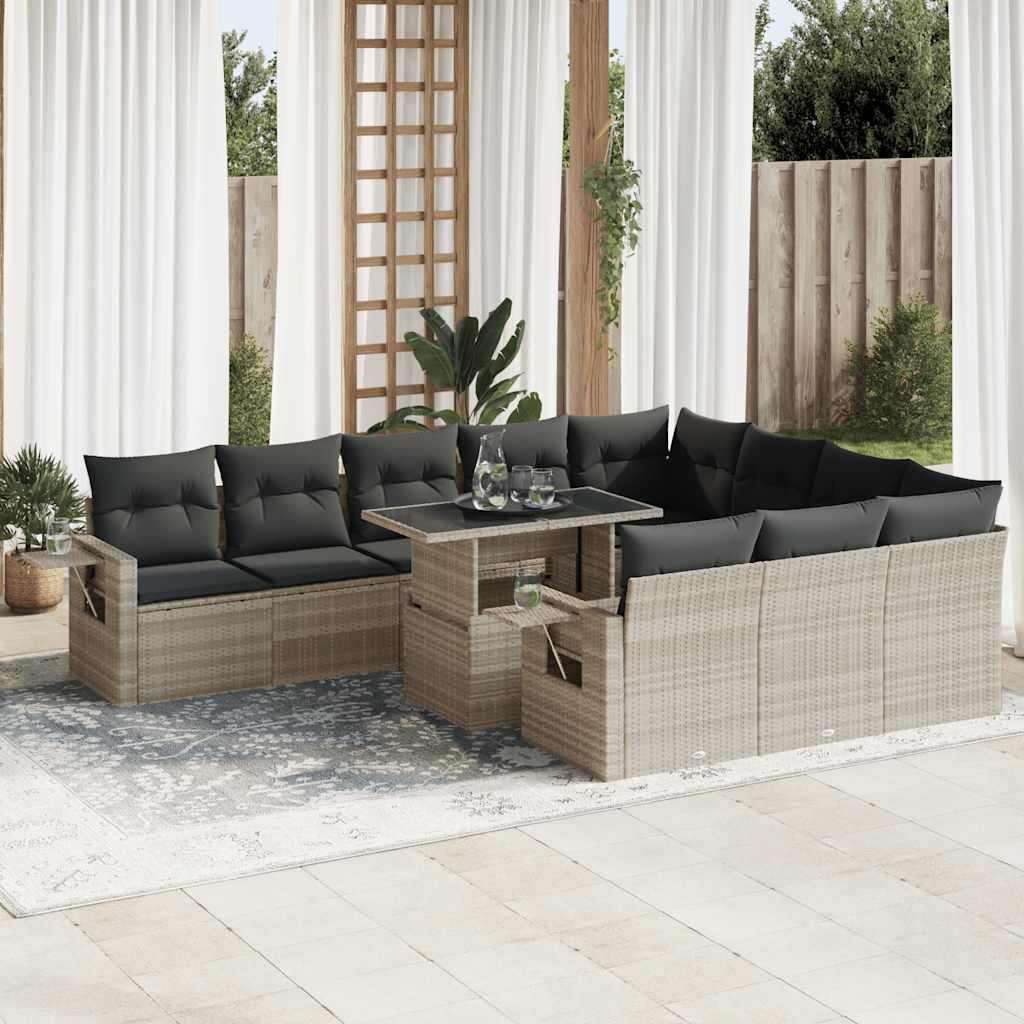 vidaXL 11-tlg. Garten-Sofagarnitur mit Kissen Schwarz Poly Rattan
