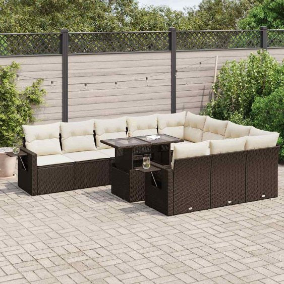 vidaXL 11-tlg. Garten-Sofagarnitur mit Kissen Schwarz Poly Rattan