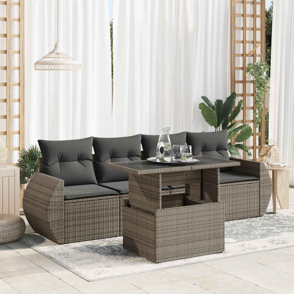 5-tlg. Garten-Sofagarnitur mit Kissen Schwarz Poly Rattan