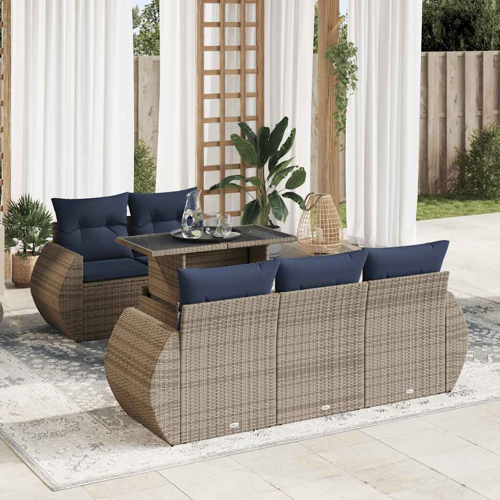 6-tlg. Garten-Sofagarnitur mit Kissen Schwarz Poly Rattan