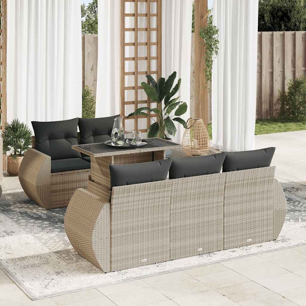 6-tlg. Garten-Sofagarnitur mit Kissen Schwarz Poly Rattan