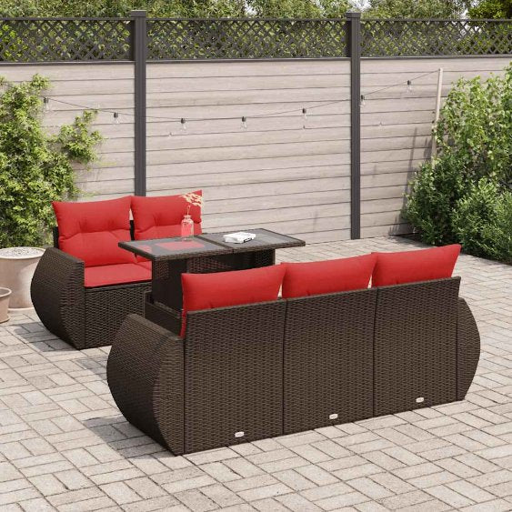 6-tlg. Garten-Sofagarnitur mit Kissen Schwarz Poly Rattan