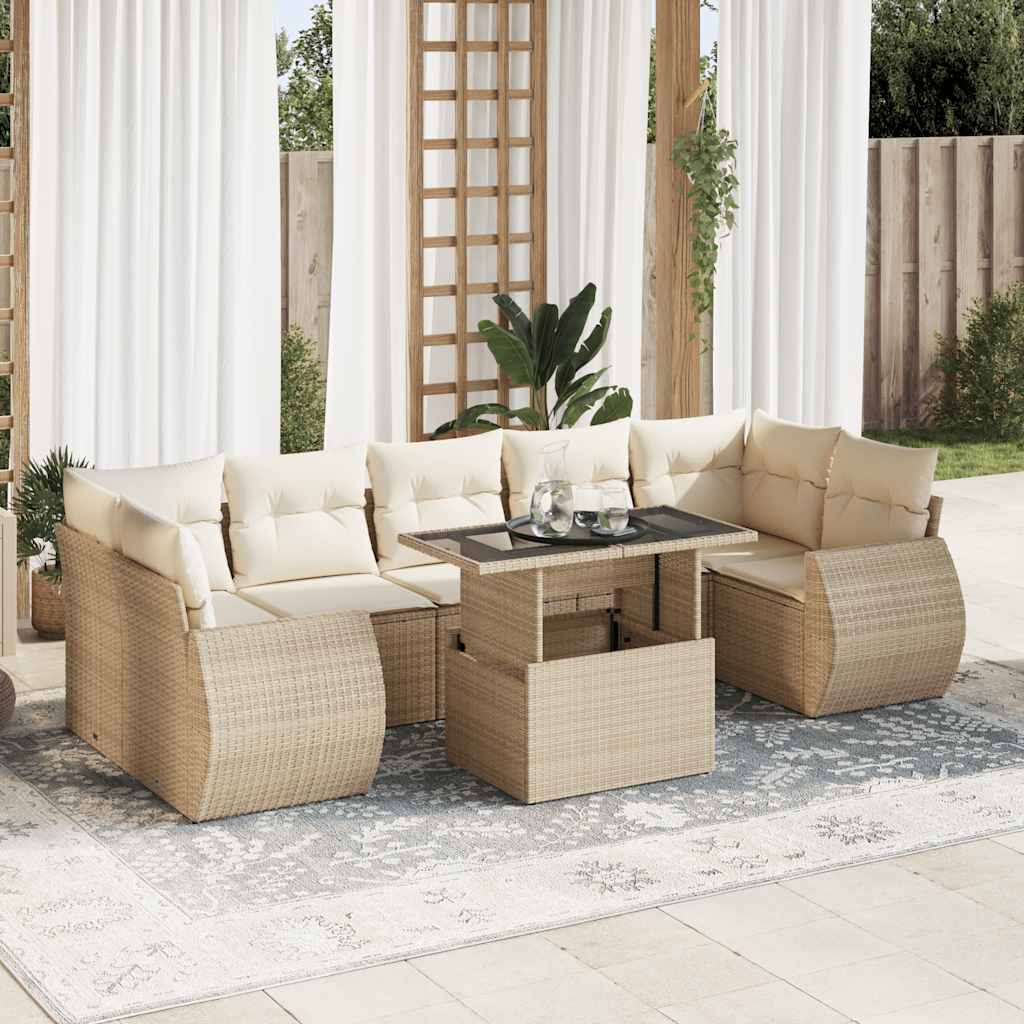 8-tlg. Garten-Sofagarnitur mit Kissen Schwarz Poly Rattan