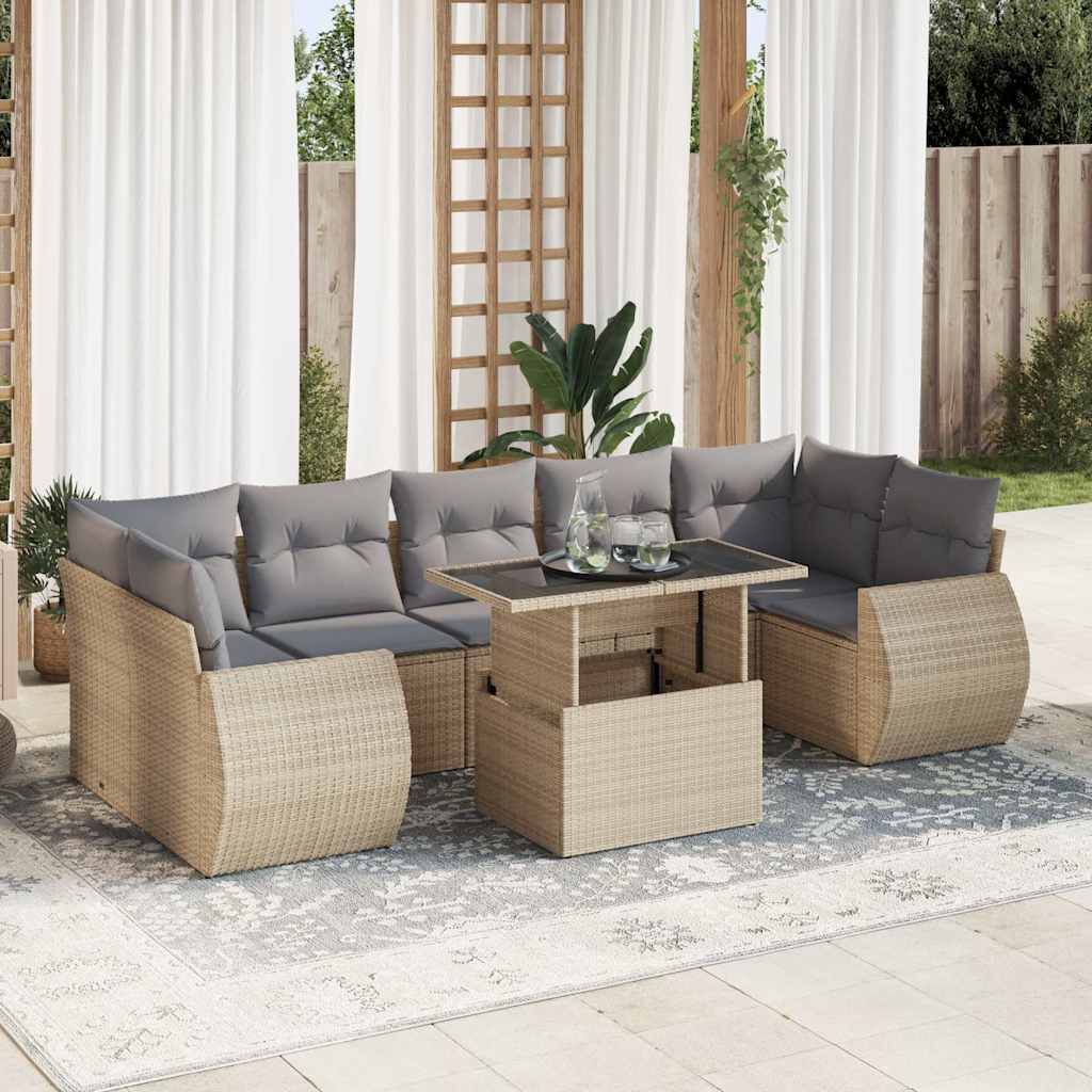 8-tlg. Garten-Sofagarnitur mit Kissen Schwarz Poly Rattan