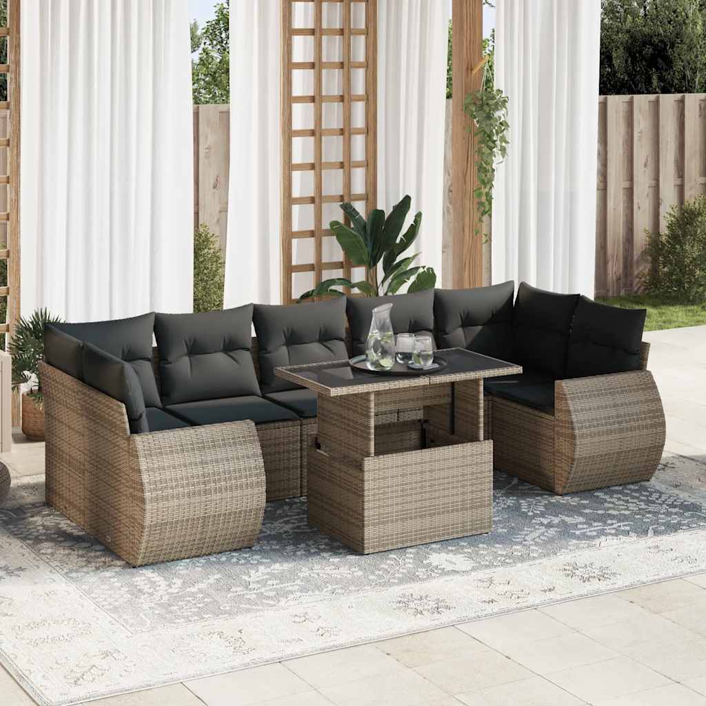 8-tlg. Garten-Sofagarnitur mit Kissen Schwarz Poly Rattan