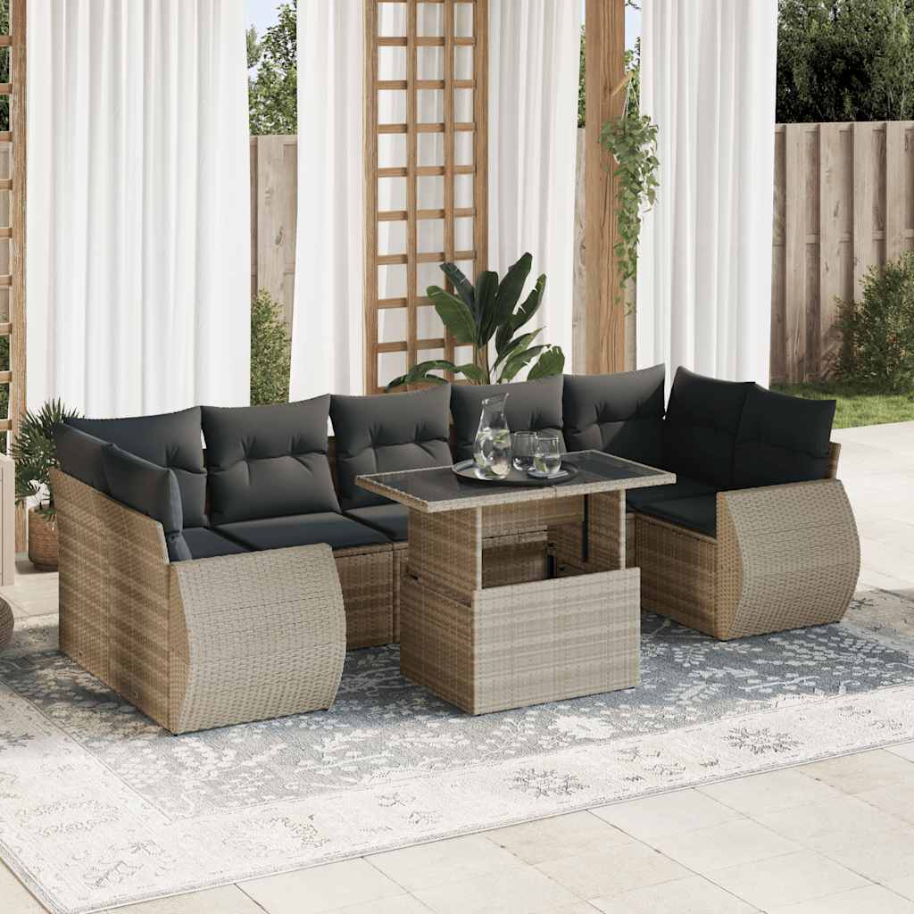 8-tlg. Garten-Sofagarnitur mit Kissen Schwarz Poly Rattan