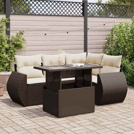 5-tlg. Garten-Sofagarnitur mit Kissen Schwarz Poly Rattan