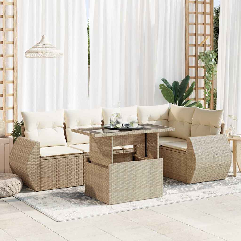 6-tlg. Garten-Sofagarnitur mit Kissen Schwarz Poly Rattan