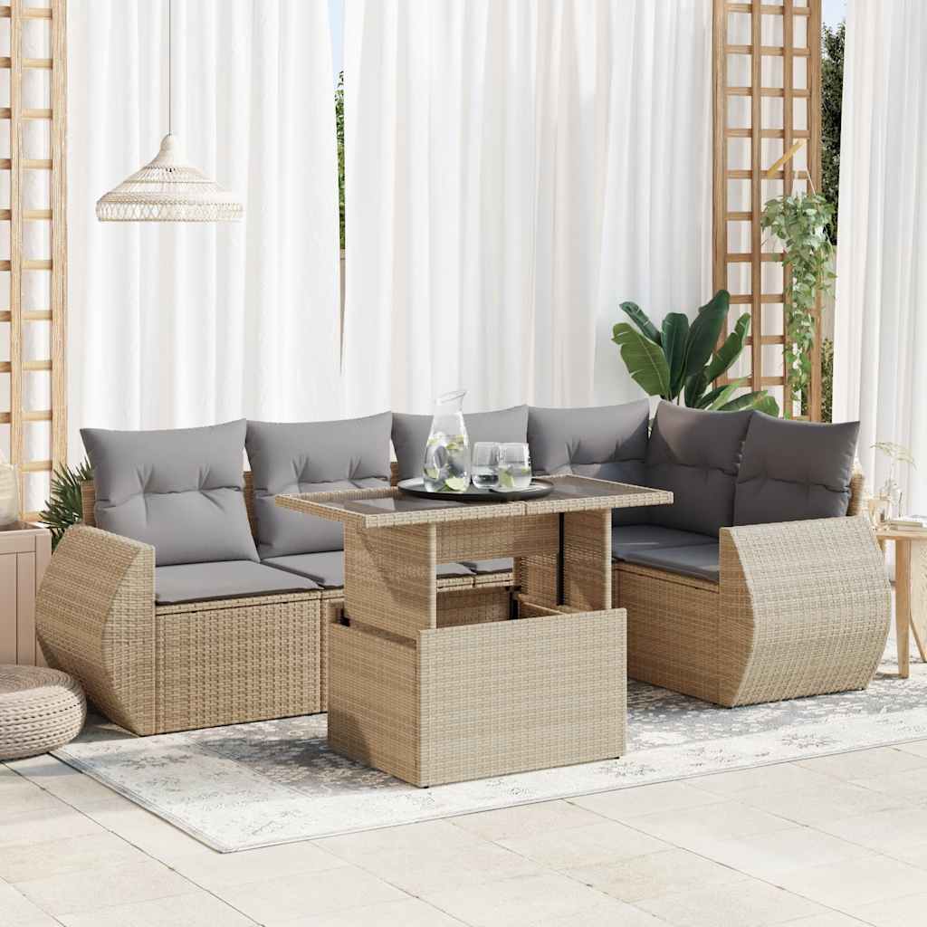 6-tlg. Garten-Sofagarnitur mit Kissen Schwarz Poly Rattan