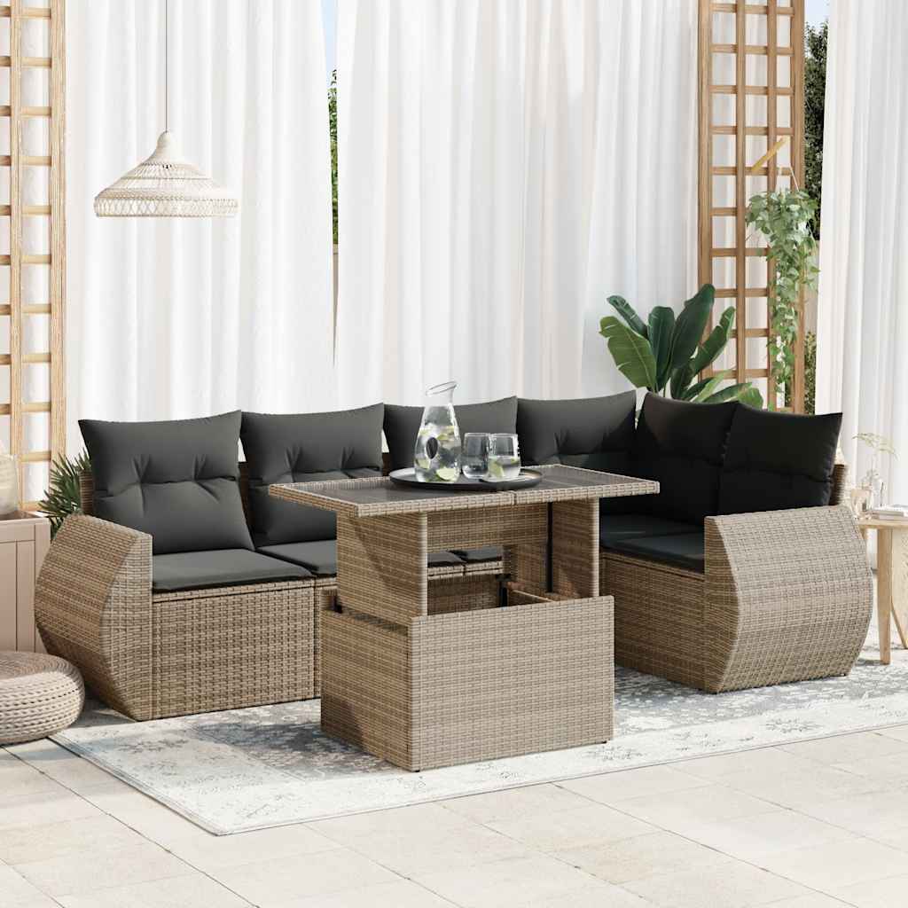 6-tlg. Garten-Sofagarnitur mit Kissen Schwarz Poly Rattan