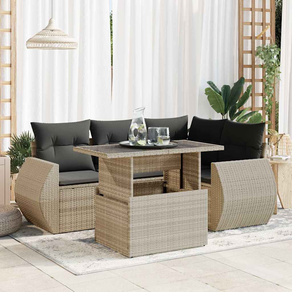 6-tlg. Garten-Sofagarnitur mit Kissen Schwarz Poly Rattan