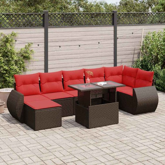 8-teiliges Gartensofa-Set mit Kissen, schwarzes Polyrattan