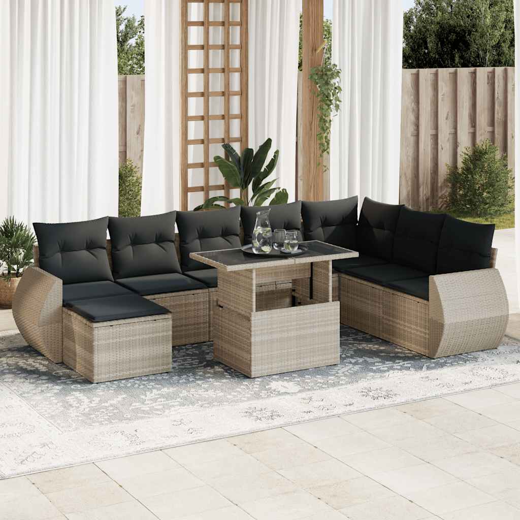 9-tlg. Garten-Sofagarnitur mit Kissen Schwarz Poly Rattan