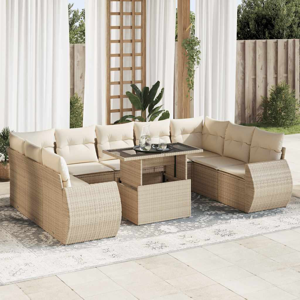 vidaXL 10-tlg. Garten-Sofagarnitur mit Kissen Schwarz Poly Rattan
