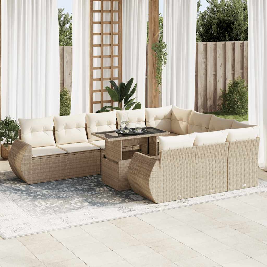 vidaXL 11-tlg. Garten-Sofagarnitur mit Kissen Schwarz Poly Rattan