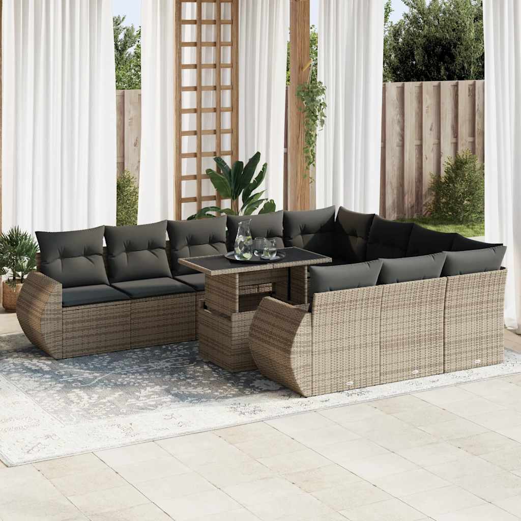 vidaXL 11-tlg. Garten-Sofagarnitur mit Kissen Schwarz Poly Rattan