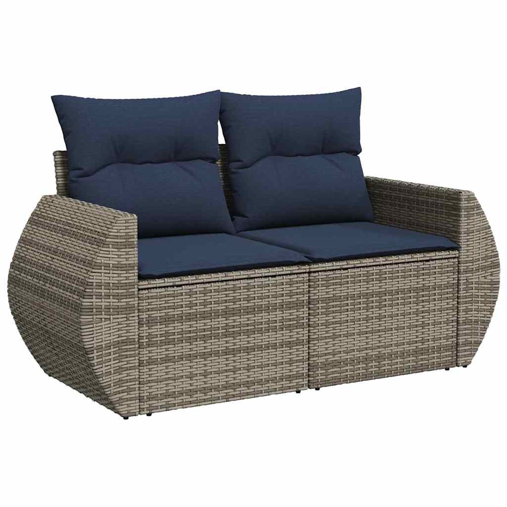 vidaXL 11-tlg. Garten-Sofagarnitur mit Kissen Grau Poly Rattan Akazie