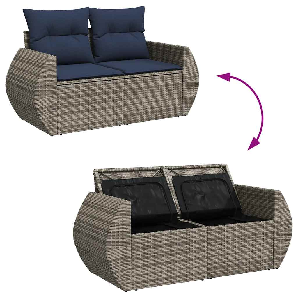 vidaXL 11-tlg. Garten-Sofagarnitur mit Kissen Grau Poly Rattan Akazie