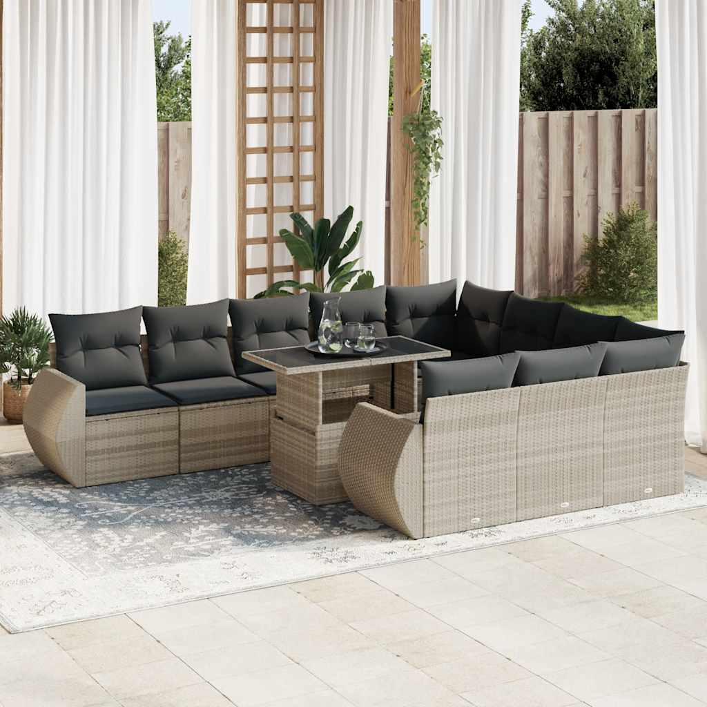vidaXL 11-tlg. Garten-Sofagarnitur mit Kissen Schwarz Poly Rattan