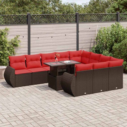vidaXL 11-tlg. Garten-Sofagarnitur mit Kissen Grau Poly Rattan Akazie
