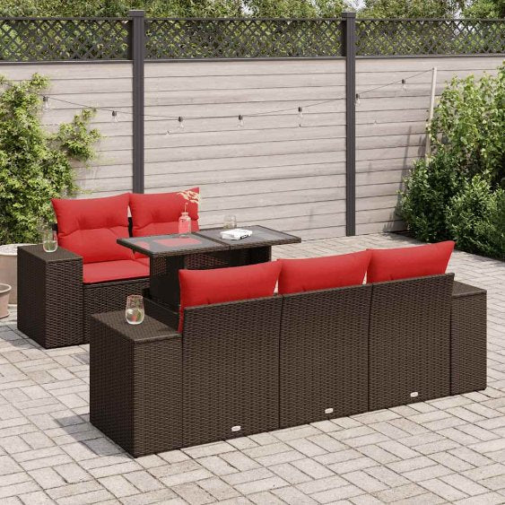 6-tlg. Garten-Sofagarnitur mit Kissen Schwarz Poly Rattan